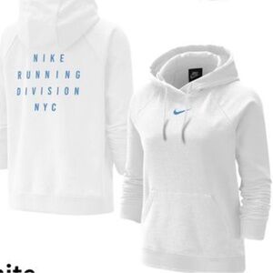 Brand new Nike white hoodie with blue Nike logo and writing on the back